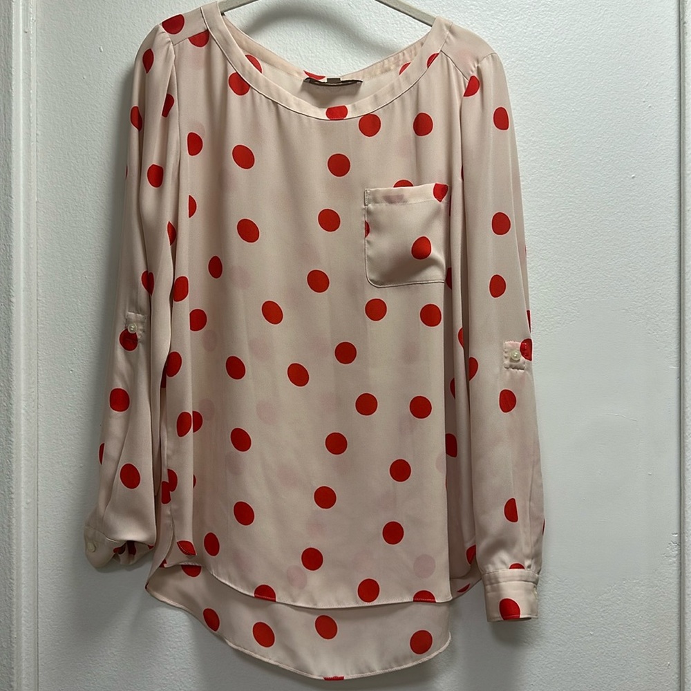 LOFT Polka Dot Pocket Blouse in Fireball Red, Size Small
